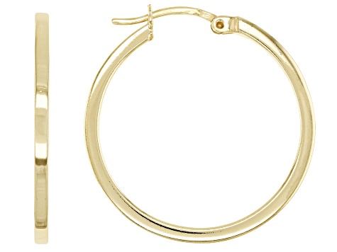 18K Yellow Gold Over Sterling Silver Polished Square Tube 25mm Hoop ...