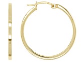 18K Yellow Gold Over Sterling Silver Polished Square Tube 25mm Hoop Earrings