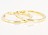 18K Yellow Gold Over Sterling Silver Polished Square Tube 25mm Hoop Earrings
