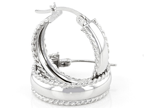 Sterling Silver High Polished With Rope Accents Hoop Earrings