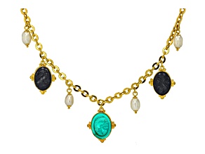 Tagliamonte 18k Yellow Gold Over Silver Venetian Glass Cameo, Cultured Freshwater Pearl Necklace