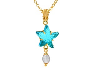 Tagliamonte 18k Gold Over Silver Blue Venetian Glass, Cultured Freshwater Pearl Starfish Pendant