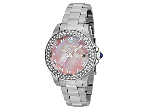 Invicta Angel 34mm Pink Dial Stainless Steel Band Quartz Watch