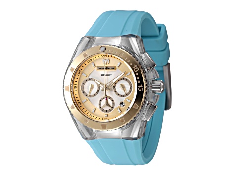 Technomarine Cruise 40mm Yellow Dial and Bezel Light Blue Silicone Strap Chronograph Quartz Watch