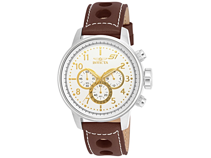 Invicta S1 Rally 48mm Antique White, Yellow Dial Leather Band Quartz Watch