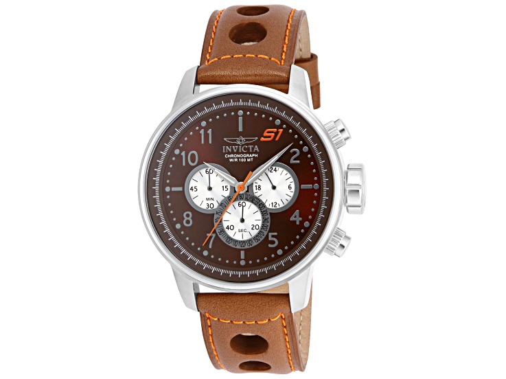 Invicta S1 Rally 48mm Brown, White Dial Leather Band Quartz Watch