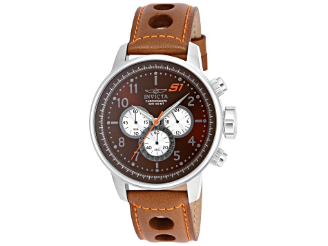 Invicta S1 Rally 48mm Brown, White Dial Leather Band Quartz Watch