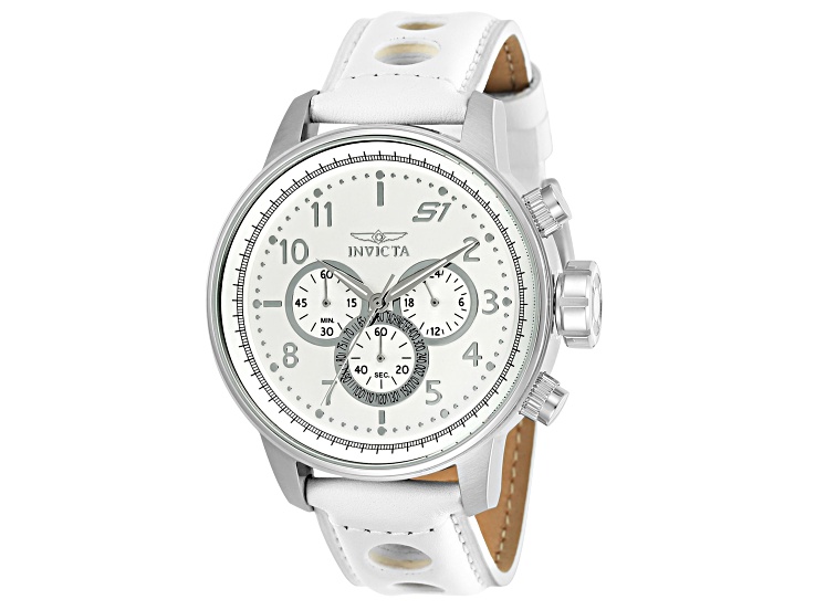 Invicta S1 Rally 48mm White Dial Leather Band Quartz Watch