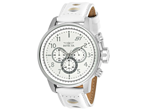 Invicta S1 Rally 48mm White Dial Leather Band Quartz Watch