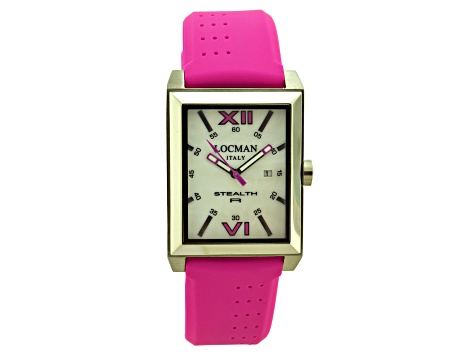 Locman Classic 44mm Pink Silicone Strap Mother Of Pearl Dial Quartz Watch