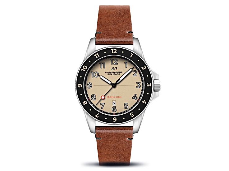 Dominatore Del Mare Bandiera Cream Dial White Bezel Tan Stainless Steel Band Japan Quartz Watch