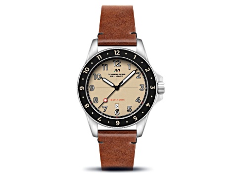 Dominatore Del Mare Bandiera Cream Dial White Bezel Tan Stainless Steel Band Japan Quartz Watch