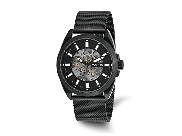 Mason Stainless Steel Black IP Skeleton Movement Mesh Watch
