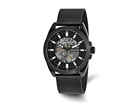 Mason Stainless Steel Black IP Skeleton Movement Mesh Watch