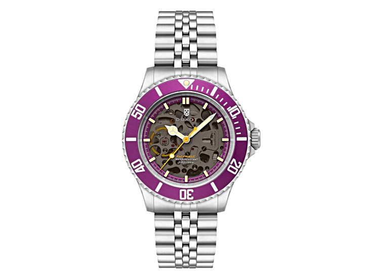 Duxot Atlantica Skeleton Diver Purple Dial White Bezel White