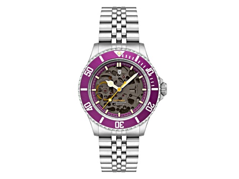 Duxot Atlantica Skeleton Diver Purple Dial White Bezel White