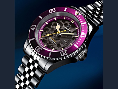 Duxot Atlantica Skeleton Diver Purple Dial White Bezel White
