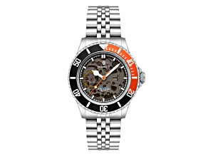 Duxot Atlantica Skeleton Diver Black Dial W/Orange Accent White Stainless Steel Band Automatic Watch