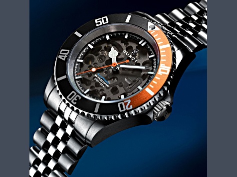 Duxot Atlantica Skeleton Diver Black Dial W/Orange Accent White