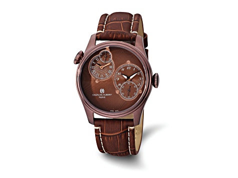 Charles Hubert Men's Stainless Steel Brown Dial Dual Time Watch