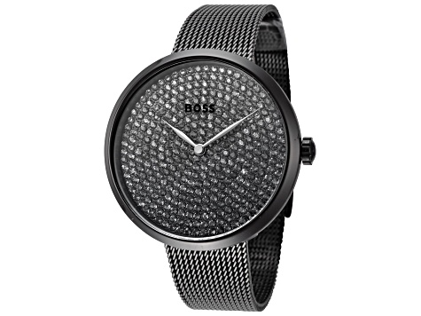 Hugo Boss Women's Praise 36mm Quartz Black Stainless Steel Watch with Pave Encrusted Dial