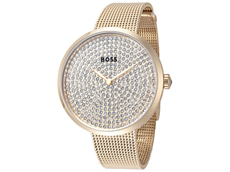 Hugo Boss Women's Praise 36mm Quartz Yellow Stainless Steel Watch with Pave Encrusted Dial