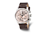 Charles Hubert Men's Stainless Steel Leather Band 46mm Dual Time Watch