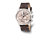 Charles Hubert Men's Stainless Steel Leather Band 46mm Dual Time Watch