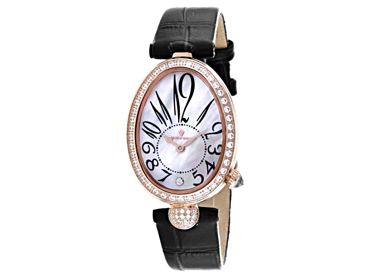 Christian Van Sant Women's Florentine Black Leather Strap Watch