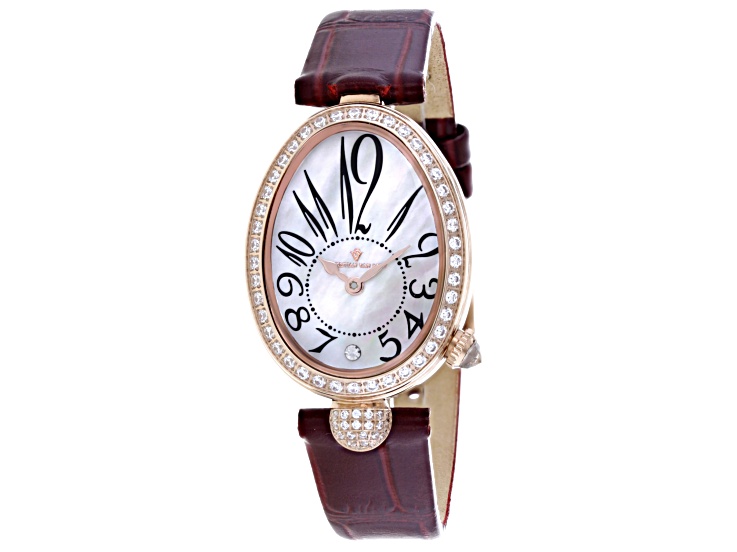 Christian Van Sant Women's Florentine Brown Leather Strap Watch