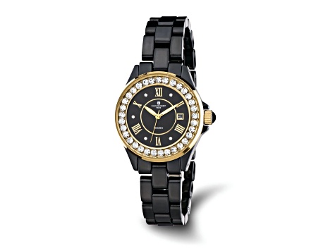 Ladies Charles Hubert Crystal Bezel Black Ceramic Watch