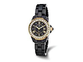 Ladies Charles Hubert Crystal Bezel Black Ceramic Watch