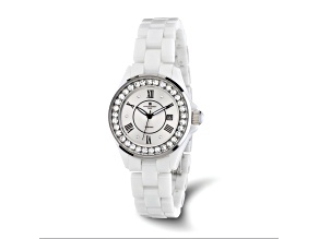 Ladies Charles Hubert Crystal Bezel White Ceramic Watch