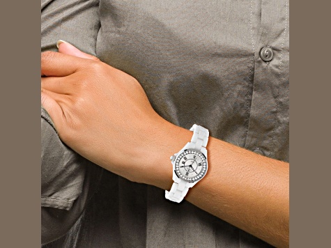 Ladies Charles Hubert Crystal Bezel White Ceramic Watch  display picture 1