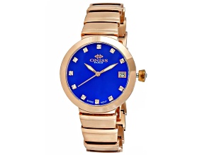 Oniss Women's Prima Collection Blue Dial, Rose Stainless Steel Bracelet Watch