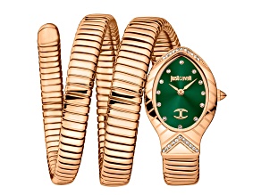 Just Cavalli Women's Snake Green Dial, Rose Stainless Steel Watch