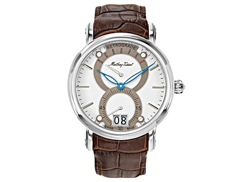 Mathey Tissot Men's Retrograde 1886 White Dial and Bezel, Brown Leather Strap Watch