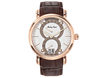 Picture of Mathey Tissot Men's Retrograde 1886 White Dial, Rose Bezel, Brown Leather Strap Watch