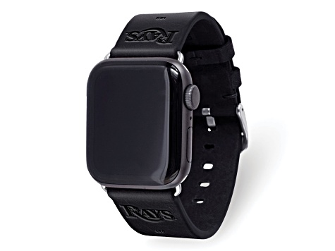 Gametime MLB Tampa Bay Rays Black Leather Apple Watch Band (38/40mm S/M). Watch not included.