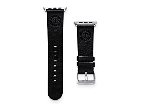 Gametime MLB Texas Rangers Black Leather Apple Watch Band (38/40mm S/M). Watch not included.