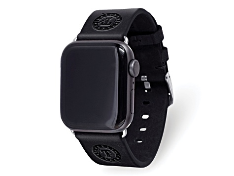 Gametime MLB Texas Rangers Black Leather Apple Watch Band (38/40mm S/M). Watch not included.