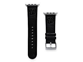 Gametime MLB Washington Nationals Black Leather Apple Watch Band (38/40mm S/M). Watch not included.