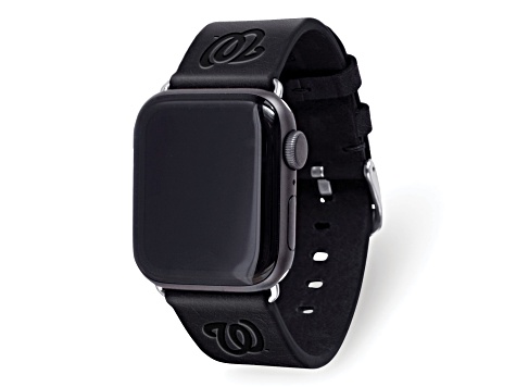 Gametime MLB Washington Nationals Black Leather Apple Watch Band (38/40mm S/M). Watch not included.