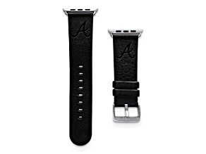 Gametime MLB Atlanta Braves Black Leather Apple Watch Band (38/40mm S/M). Watch not included.