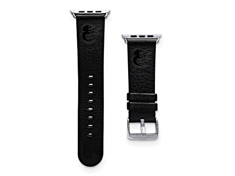 Gametime MLB Baltimore Orioles Black Leather Apple Watch Band (38/40mm S/M). Watch not included.