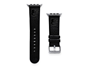 Gametime MLB Baltimore Orioles Black Leather Apple Watch Band (38/40mm S/M). Watch not included.