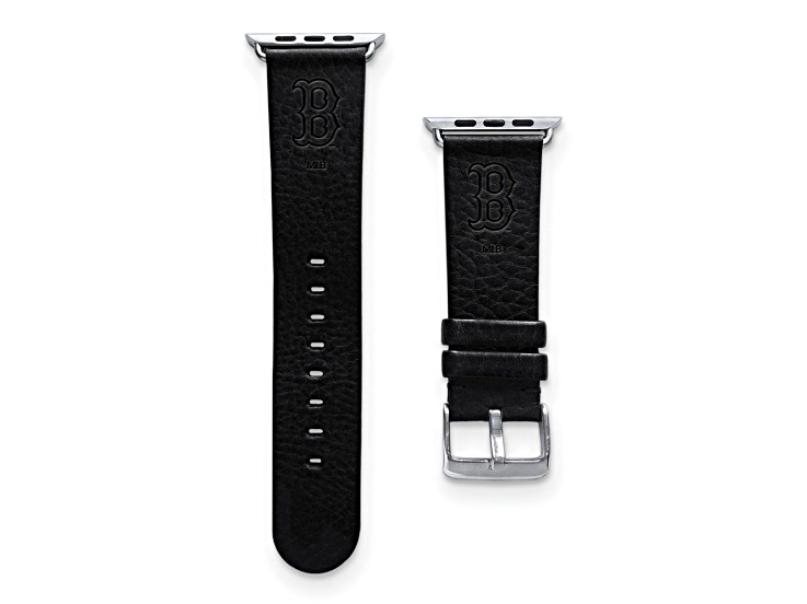 Gametime MLB Boston Red Sox Black Leather Apple Watch Band (38/40mm S/M). Watch not included.