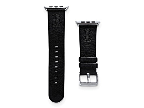 Gametime MLB Boston Red Sox Black Leather Apple Watch Band (38/40mm S/M). Watch not included.