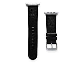Gametime MLB Boston Red Sox Black Leather Apple Watch Band (38/40mm S/M). Watch not included.