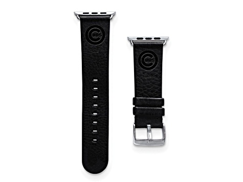 Gametime MLB Chicago Cubs Black Leather Apple Watch Band (38/40mm S/M). Watch not included.